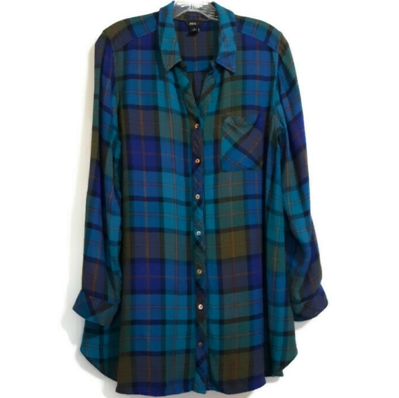 intro. Tops - Intro long plaid soft button front top sz L